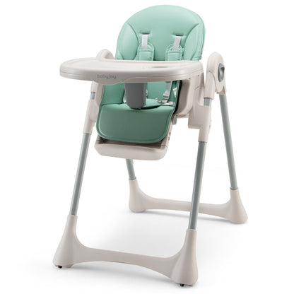 Baby Folding High Chair Dining Chair with Adjustable Height and Footrest-Green