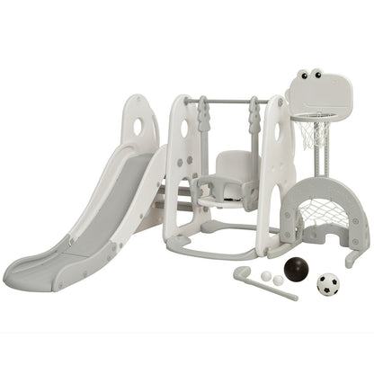 6 in 1 Toddler Slide and Swing Set with Ball Games-Orange