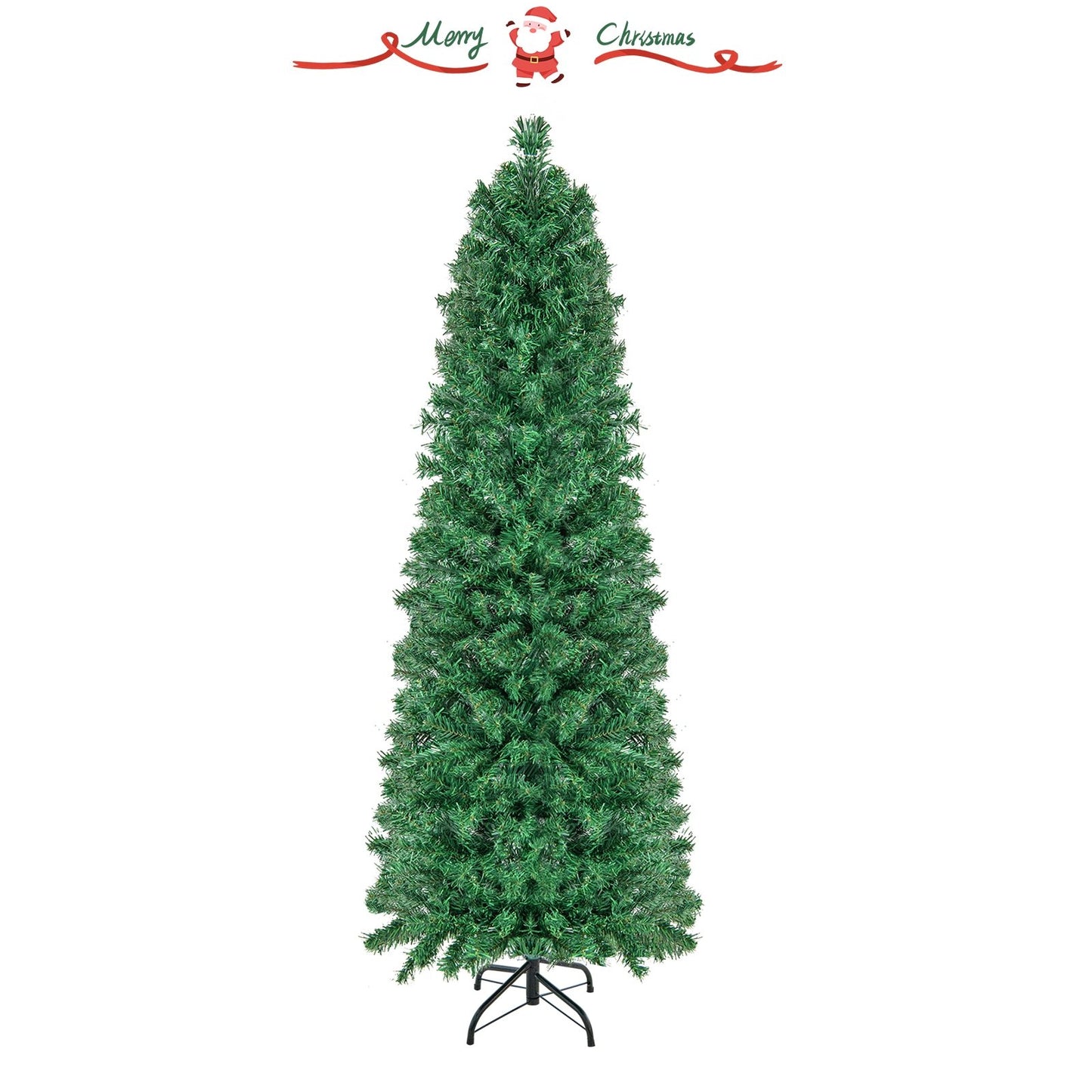 5/6/7/8 FT Pre-Lit Christmas Pencil Tree with Colorful Fiber Optics Green-6 ft