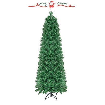 5/6/7/8 FT Pre-Lit Christmas Pencil Tree with Colorful Fiber Optics Green-6 ft