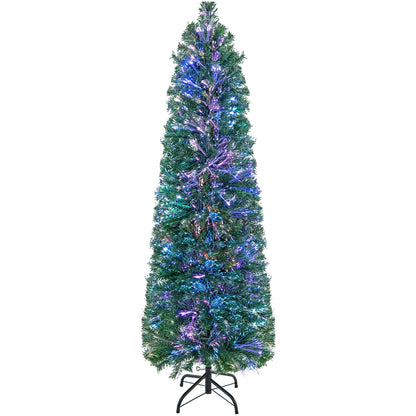 5/6/7/8 FT Pre-Lit Christmas Pencil Tree with Colorful Fiber Optics Green-5 ft