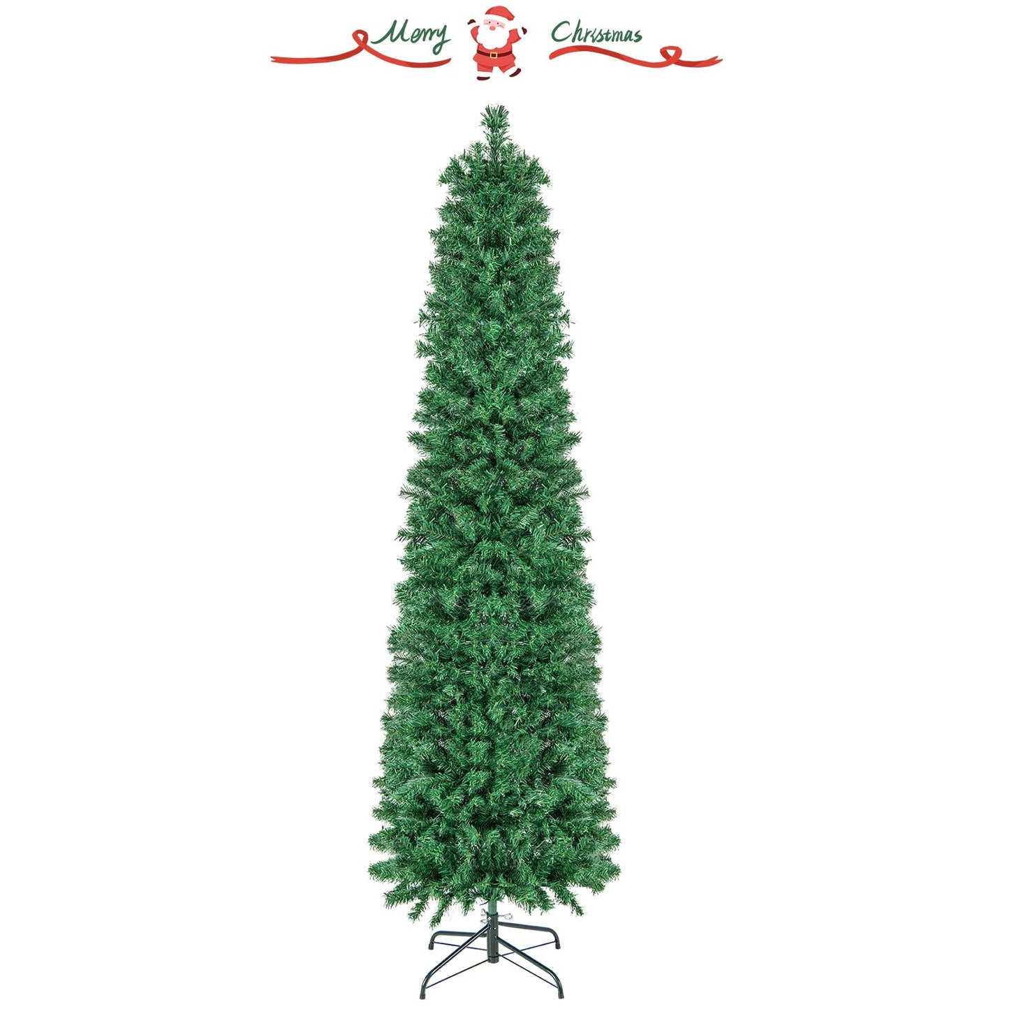 5/6/7/8 FT Pre-Lit Christmas Pencil Tree with Colorful Fiber Optics Green-6 ft