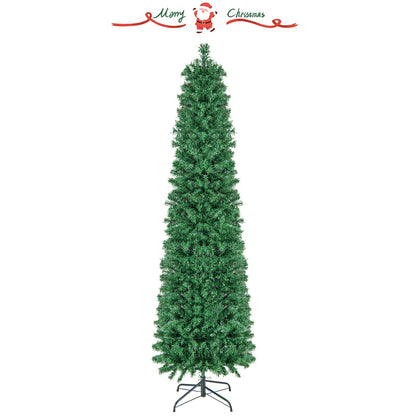 5/6/7/8 FT Pre-Lit Christmas Pencil Tree with Colorful Fiber Optics Green-6 ft