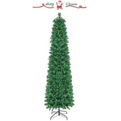 7 ft pre-lit Christmas pencil tree with colorful fiber optics, green branches, ideal holiday decor from Wilsons Home Store