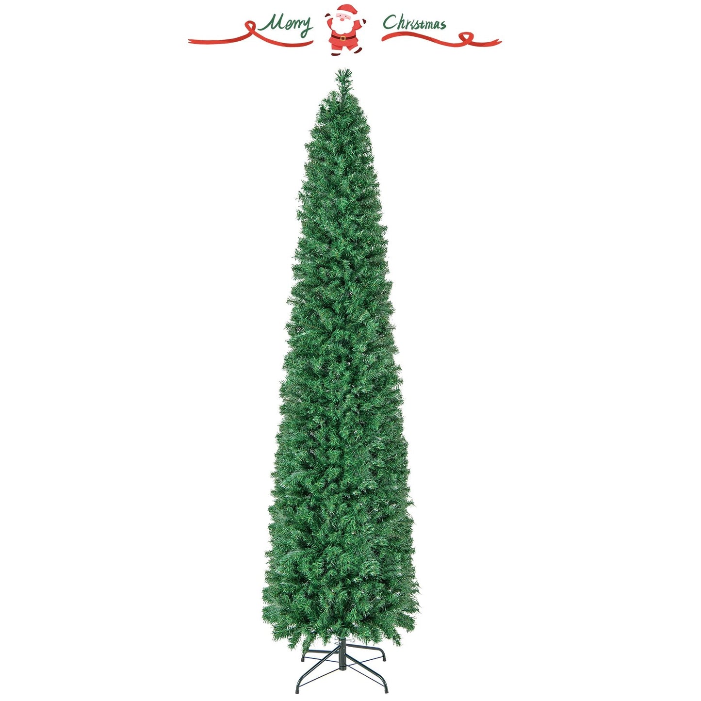 5/6/7/8 FT Pre-Lit Christmas Pencil Tree with Colorful Fiber Optics Green-6 ft