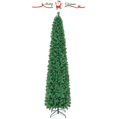 5/6/7/8 FT Pre-Lit Christmas Pencil Tree with Colorful Fiber Optics Green-6 ft