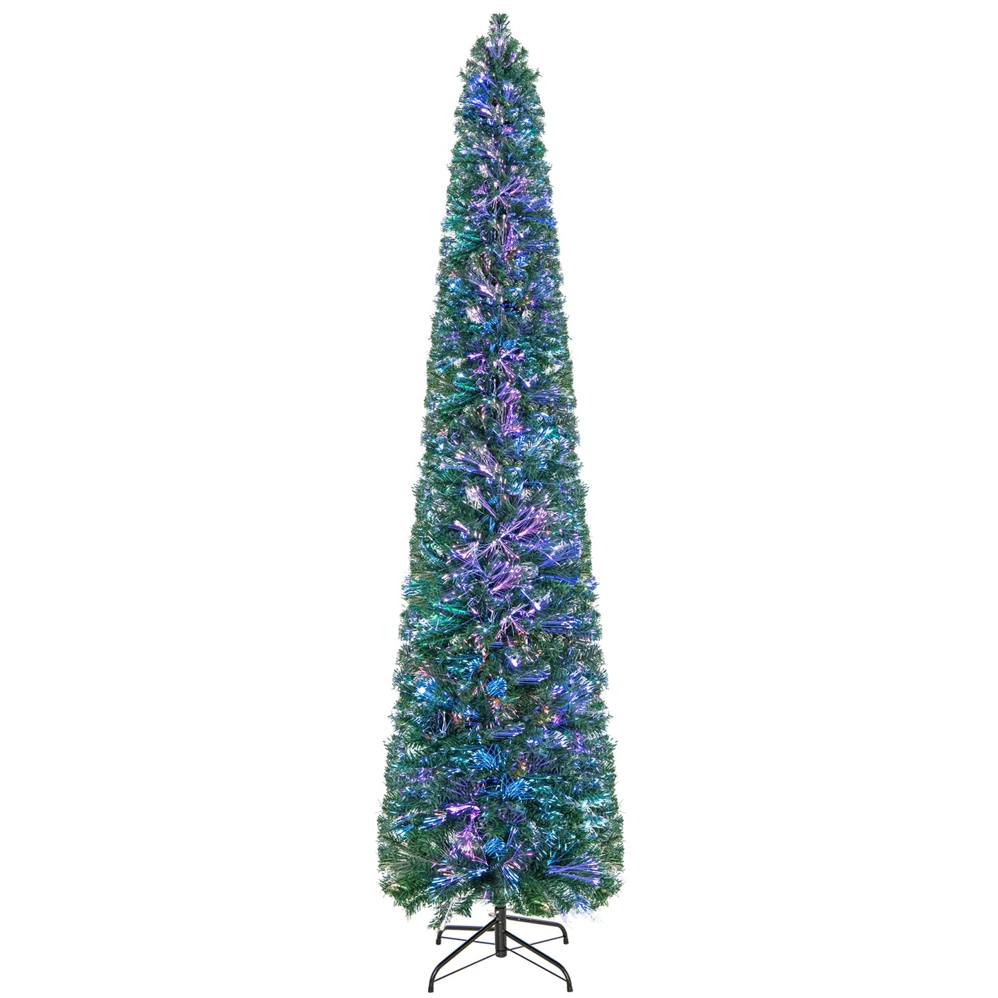 5/6/7/8 FT Pre-Lit Christmas Pencil Tree with Colorful Fiber Optics Green-8 ft