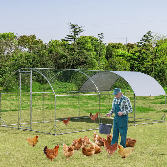 19 Feet Large Metal Chicken Coop Outdoor Galvanized Dome Cage with Cover-L