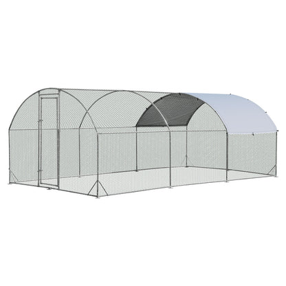 19 Feet Large Metal Chicken Coop Outdoor Galvanized Dome Cage with Cover-L