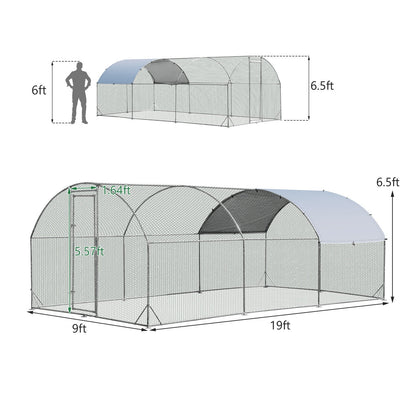 19 Feet Large Metal Chicken Coop Outdoor Galvanized Dome Cage with Cover-L