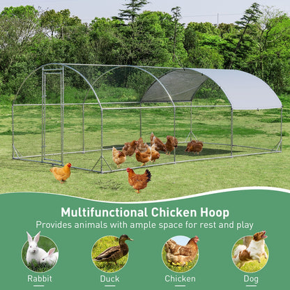 19 Feet Large Metal Chicken Coop Outdoor Galvanized Dome Cage with Cover-L