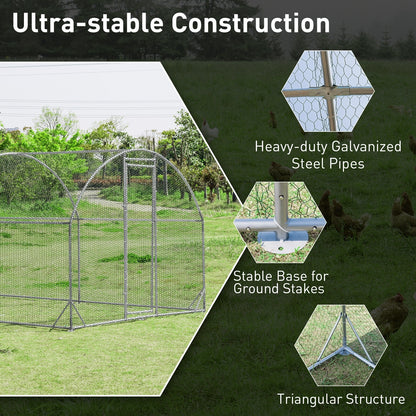 19 Feet Large Metal Chicken Coop Outdoor Galvanized Dome Cage with Cover-L