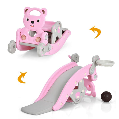4-in-1 Toddler Slide and Rocking Horse Playset with Basketball Hoop-Blue