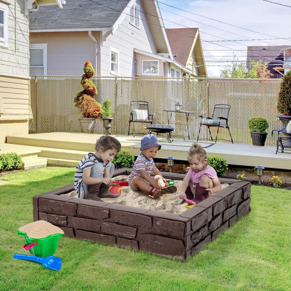 2-In-1 HDPE Kids Sandbox with Cover and Bottom Liner-Brown