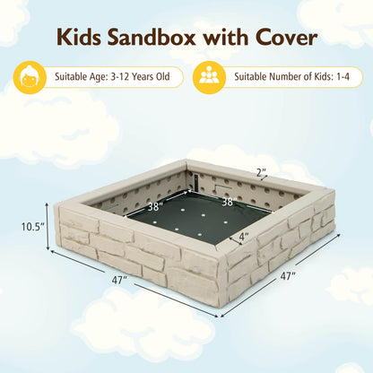 2-In-1 HDPE Kids Sandbox with Cover and Bottom Liner-White