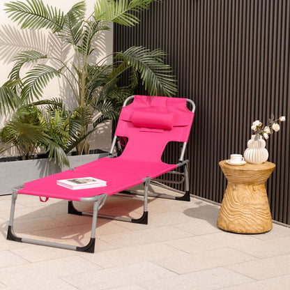 Folding Beach Lounge Chair with Pillow for Outdoor-Beige