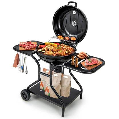 22 Inches 2 Layer Racks Barbecue Grill with Wheels for Outdoor Camping-Black