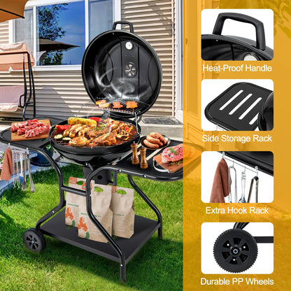 22 Inches 2 Layer Racks Barbecue Grill with Wheels for Outdoor Camping-Black