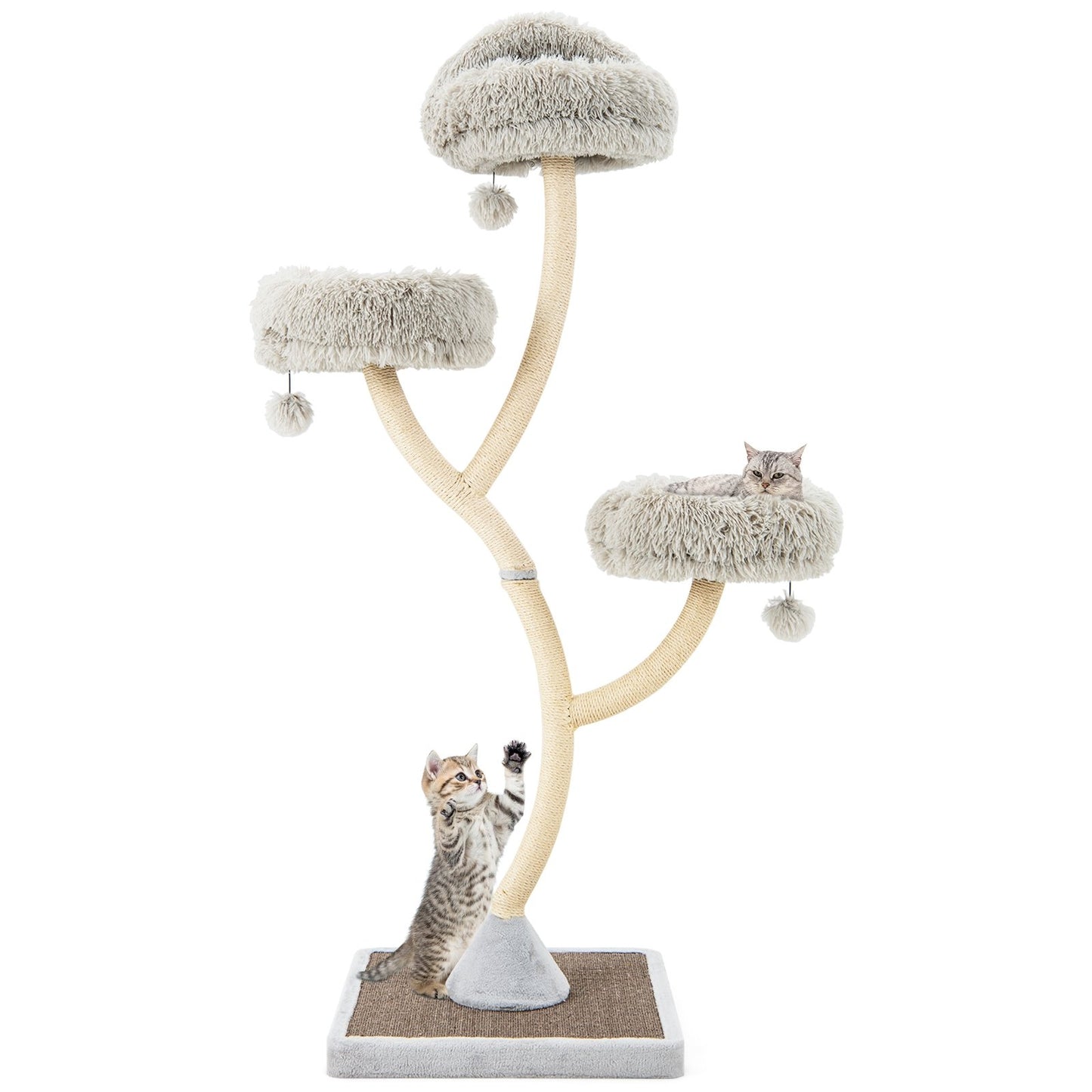 70 Inch Tall Cat Tree 4-Layer Cat Tower with 3 Perches and Dangling Balls-Beige