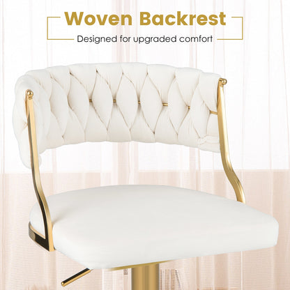 Swivel Barstool with Woven Back Set of 2 for Kitchen Island Cafe-White
