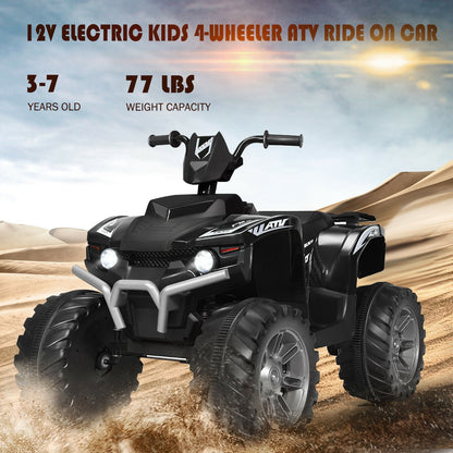 12V Kids Ride on ATV with LED Lights and Treaded Tires and LED lights-Black