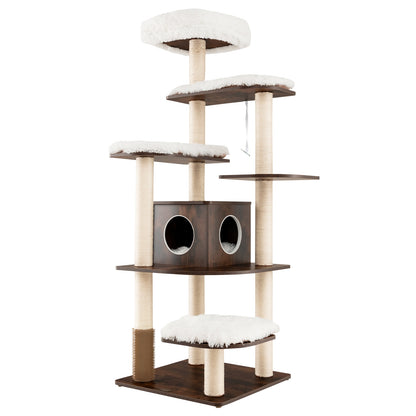 7-Layer Wooden Cat Tree Tall Cat Tower with Sisal Posts and Condo-Brown