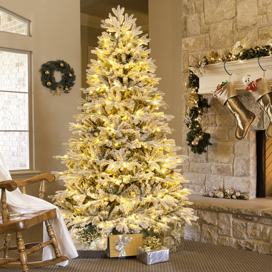 4.5/6/7 FT Artificial Pre-Lit Christmas Tree Hinged Xmas Tree with Warm White LED lights-7 ft