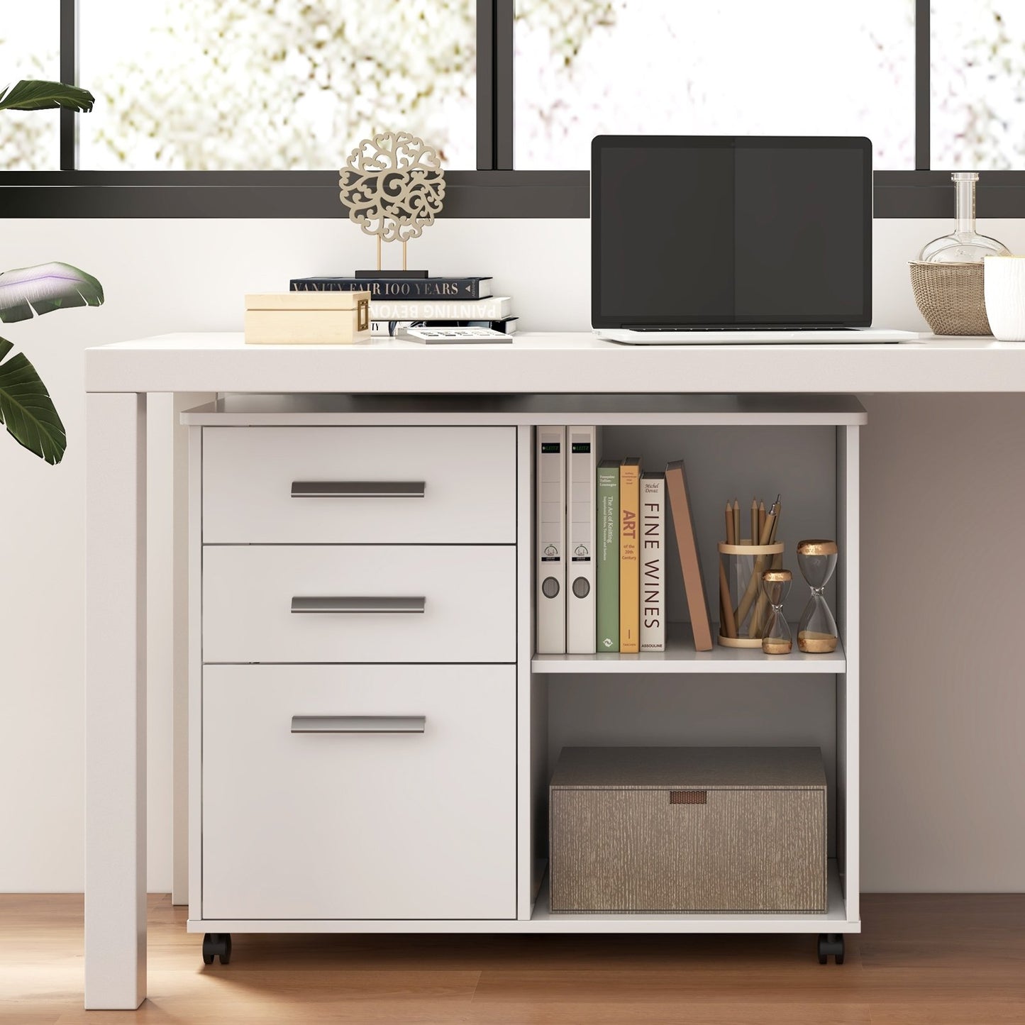 3-Drawer Mobile Lateral File Cabinet Printer Stand-Black