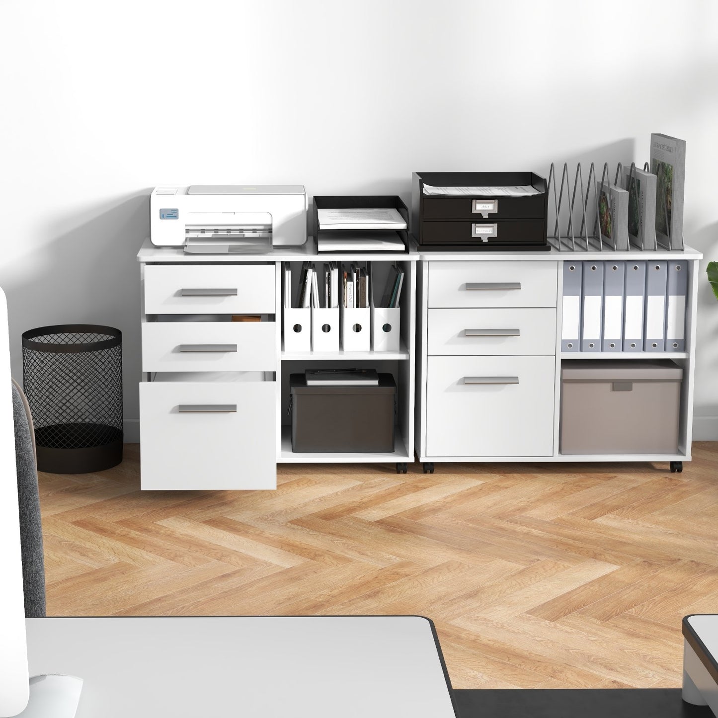 3-Drawer Mobile Lateral File Cabinet Printer Stand-Black