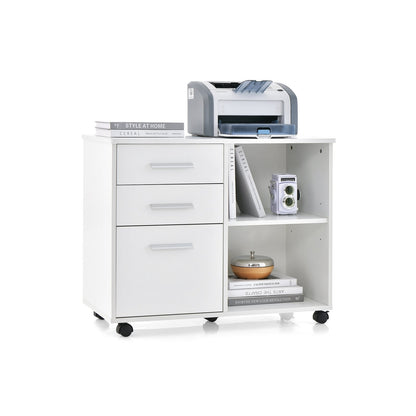 3-Drawer Mobile Lateral File Cabinet Printer Stand-Black