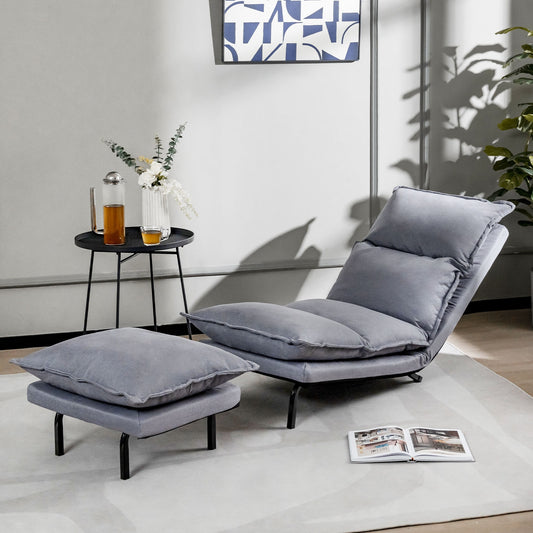 Modern Armless Accent Chair with Ottoman for Living Room-Gray