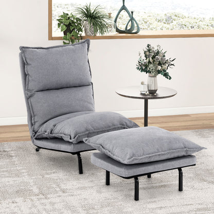 Modern Armless Accent Chair with Ottoman for Living Room-Gray