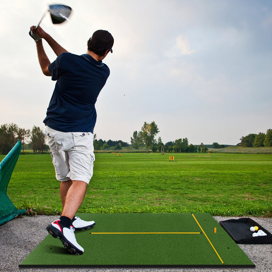 Artificial Turf Mat for Indoor and Outdoor Golf Practice Includes 2 Rubber Tees and 2 Alignment Sticks-25mm