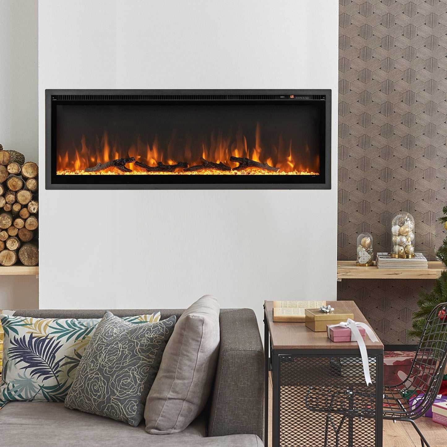 Electric Fireplace in-Wall Recessed with Remote Control and Adjustable Color and Brightness-36 inches