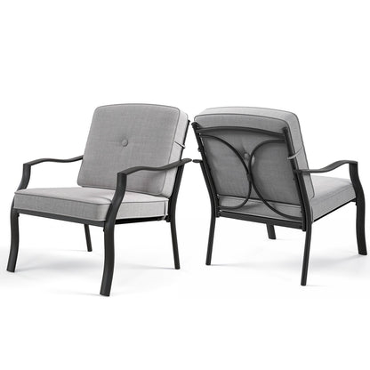 2 Piece Patio Metal Chairs with Seat and Back Cushions