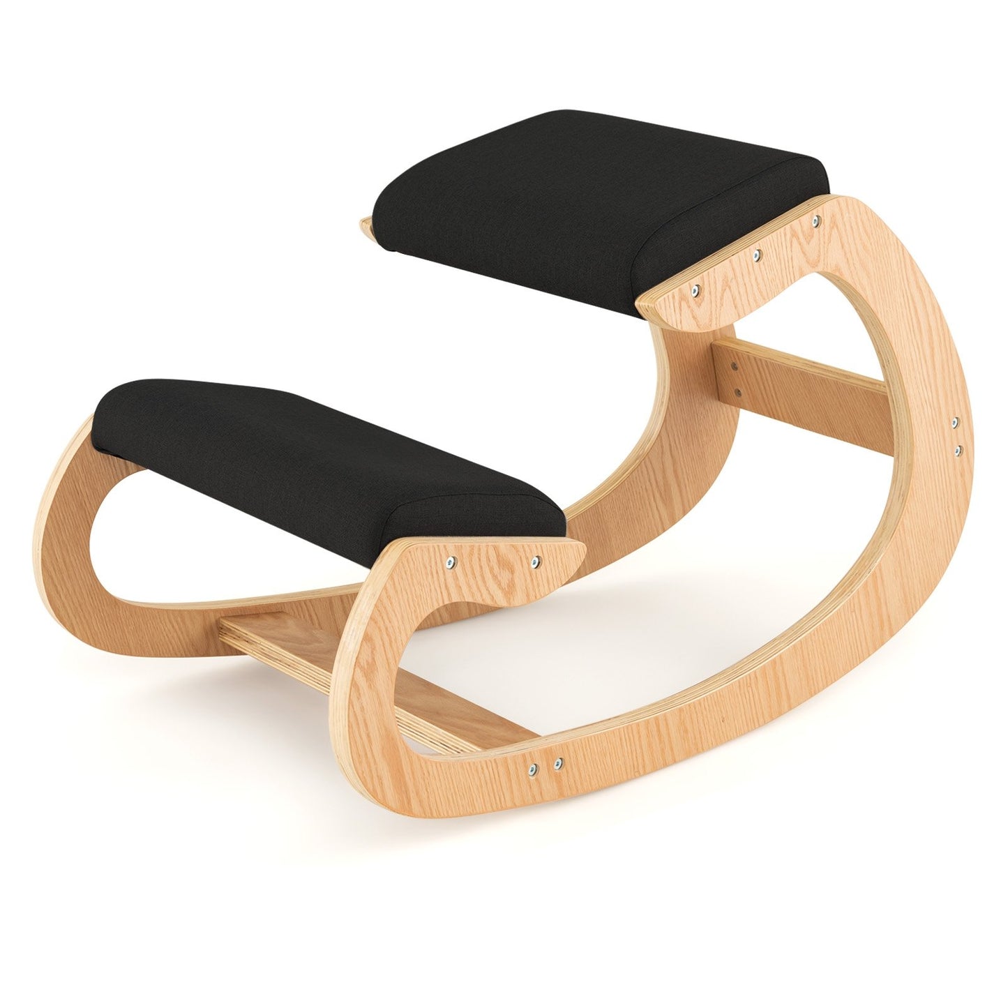 Wooden Rocking Chair with Comfortable Padded Seat Cushion and Knee Support-Beige