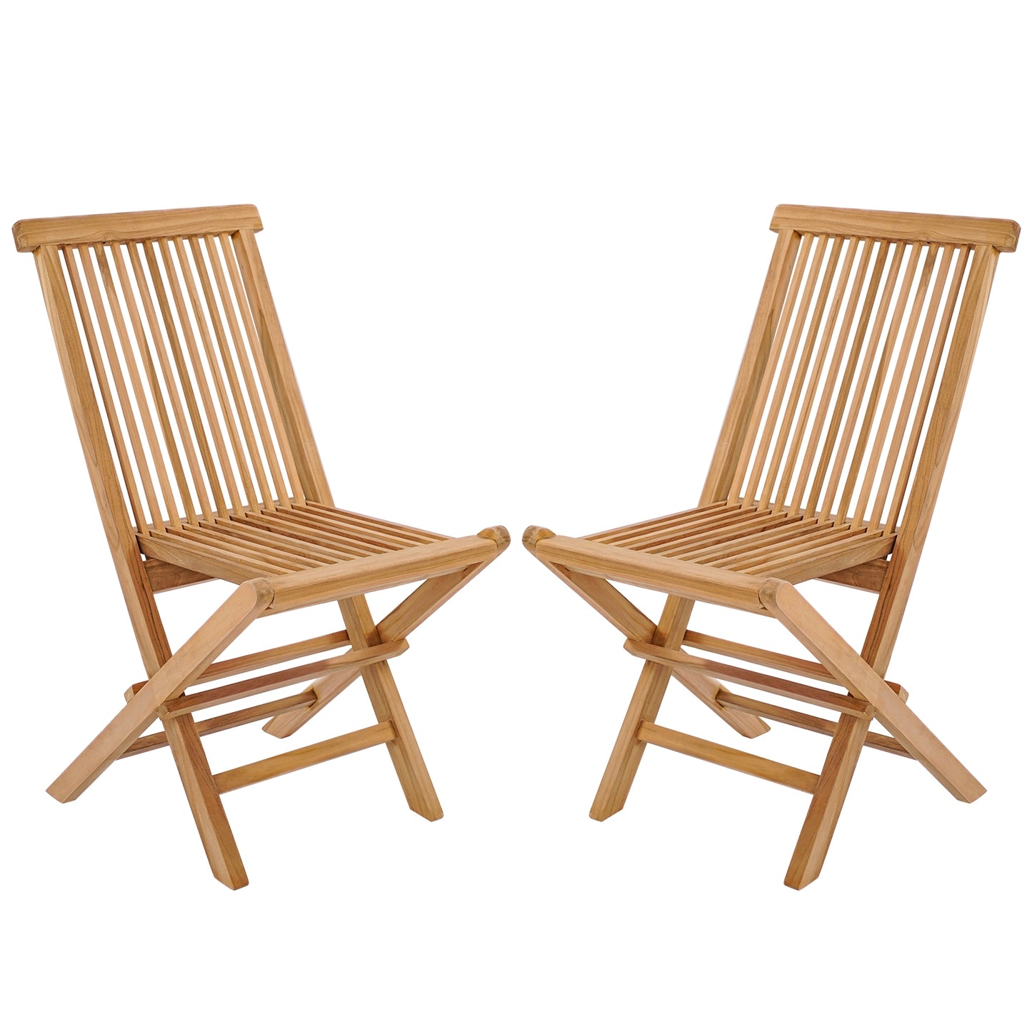 Set of 2 Indonesia Teak Patio Folding Chairs with High Back and Slatted Seat