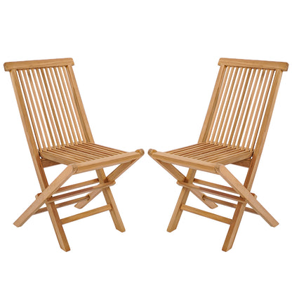 Set of 2 Indonesia Teak Patio Folding Chairs with High Back and Slatted Seat