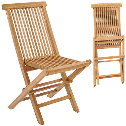 Set of 2 Indonesia Teak Patio Folding Chairs with High Back and Slatted Seat