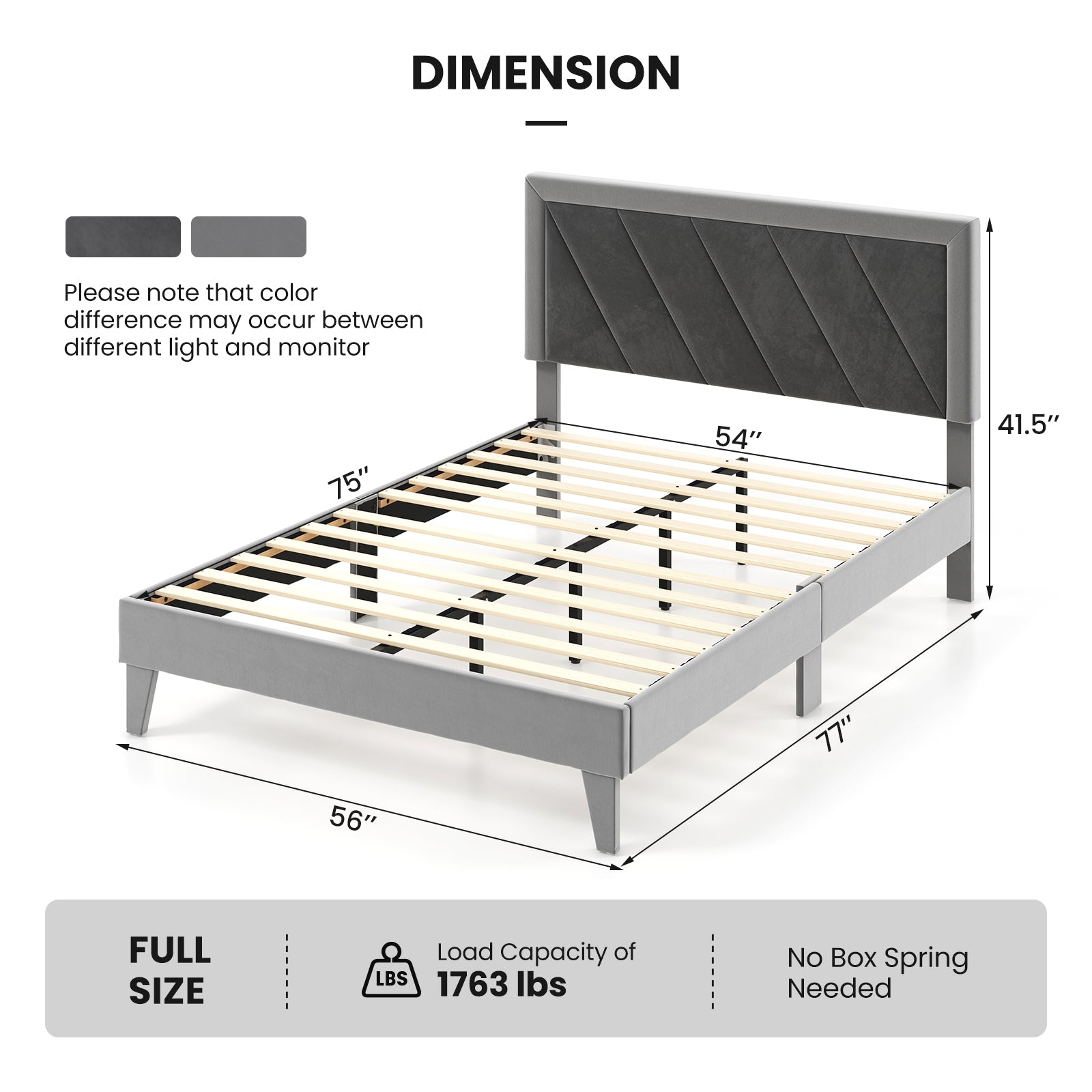 Full size platform bed with high headboard and wooden slats, featuring a modern design from Wilsons Home Store.