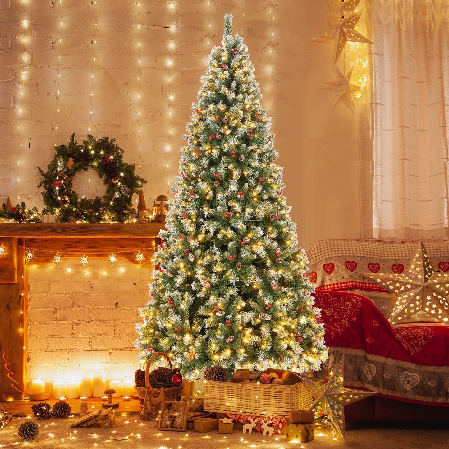 Hinged Christmas Tree with PVC Branch Tips and Warm White LED Lights-9 ft