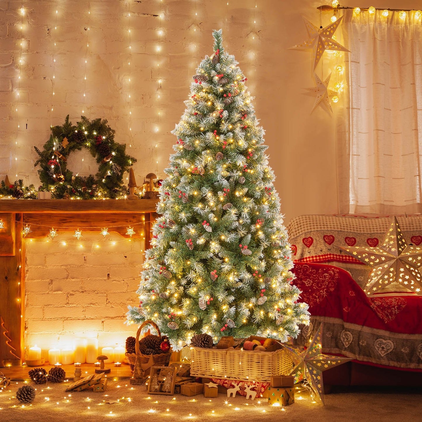 Hinged Christmas Tree with PVC Branch Tips and Warm White LED Lights-9 ft