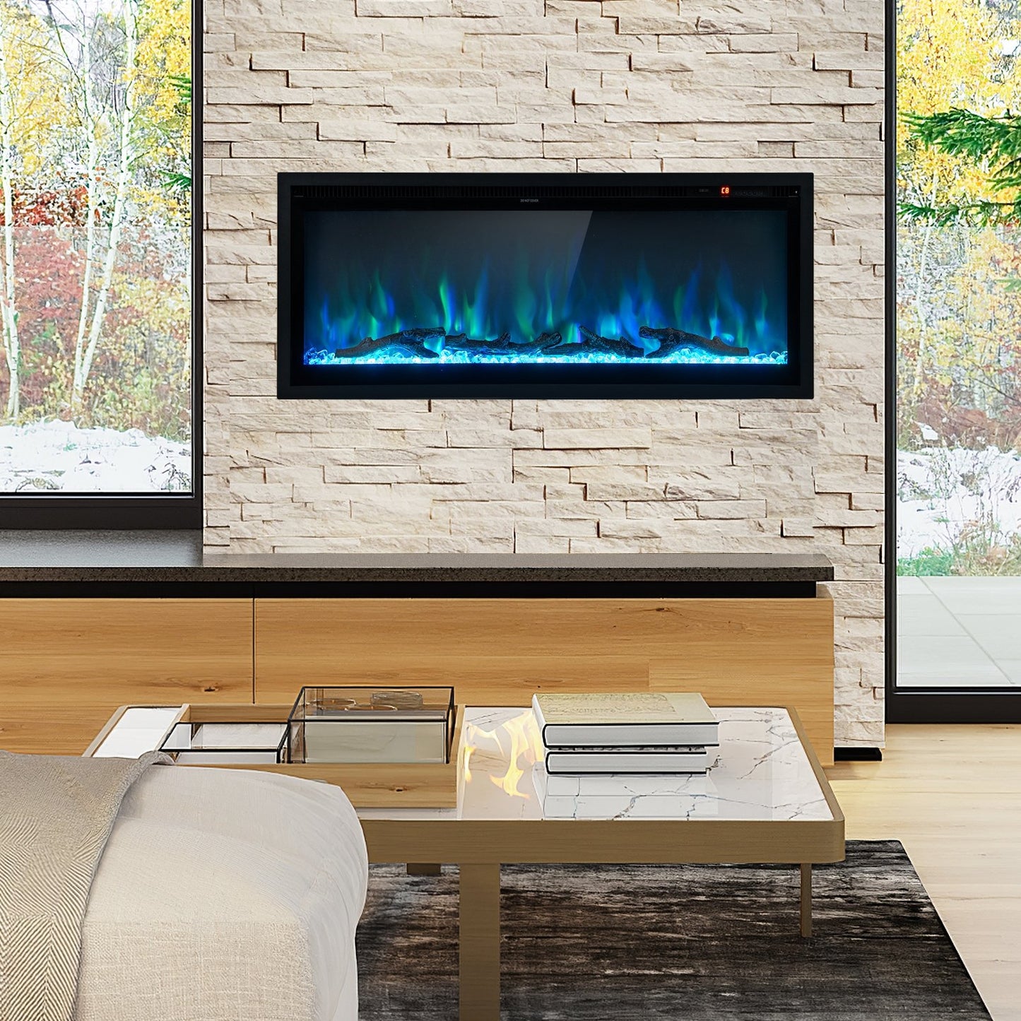Electric Fireplace in-Wall Recessed with Remote Control and Adjustable Color and Brightness-36 inches