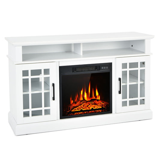 48 Inch Electric Fireplace TV Stand with Cabinets for TVs Up to 50 Inch-White