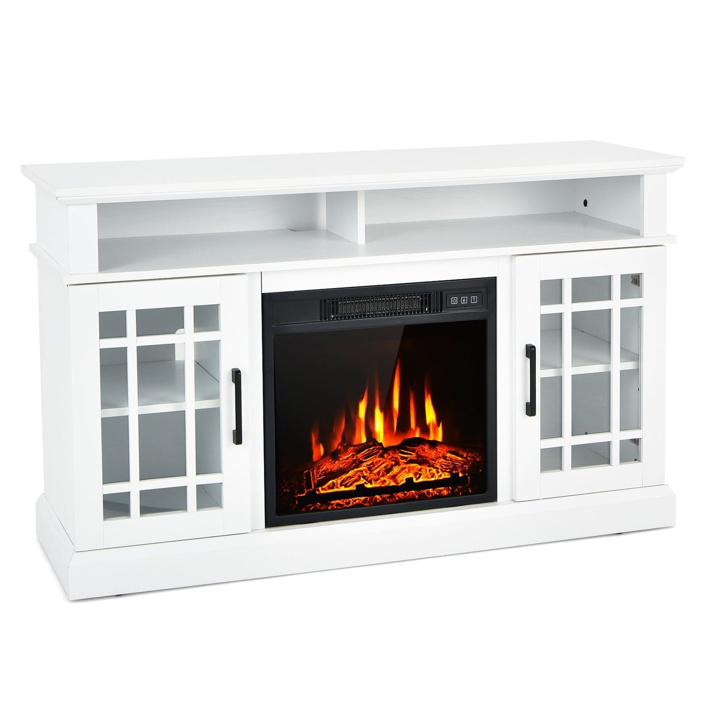 48 Inch Electric Fireplace TV Stand with Cabinets for TVs Up to 55 Inch-Black