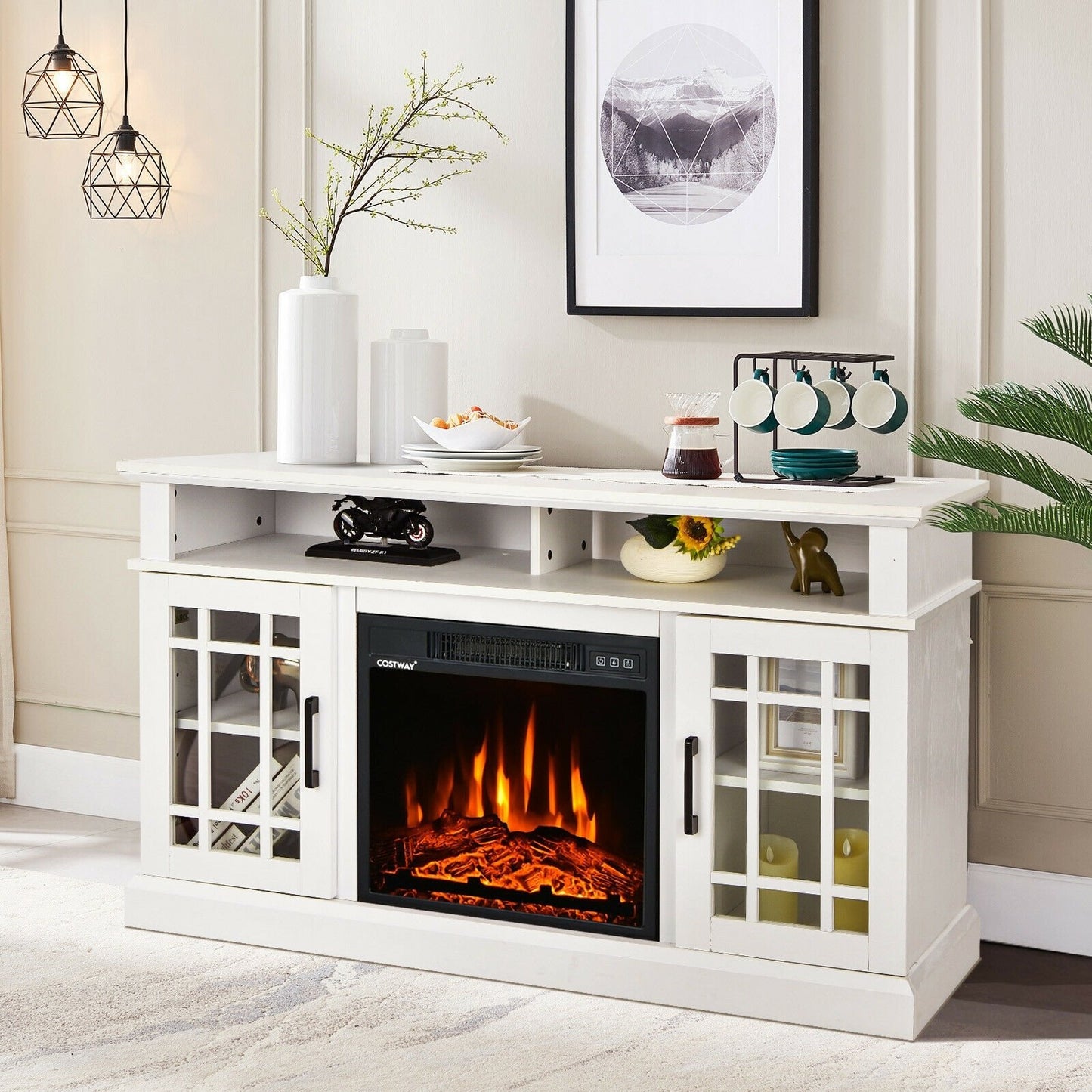 48 Inch Electric Fireplace TV Stand with Cabinets for TVs Up to 55 Inch-Black