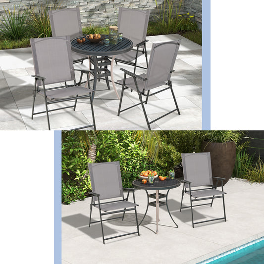 2 Pieces Patio Folding Chairs with Armrests for Deck Garden Yard-Gray