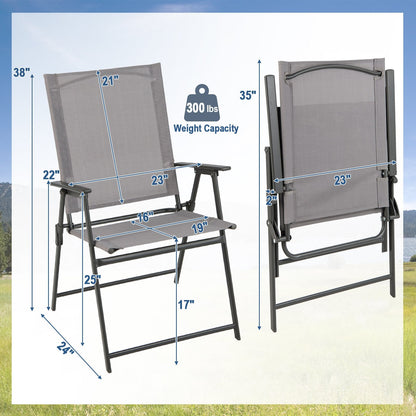 2 Pieces Patio Folding Chairs with Armrests for Deck Garden Yard-Black & Gray