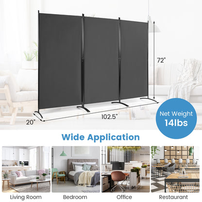 6 Feet 3 Panel Room Divider with Durable Hinges Steel Base-Gray