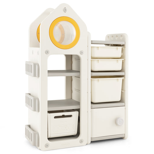 Multipurpose Toy Chest and Bookshelf with Mobile Trolley-Gray